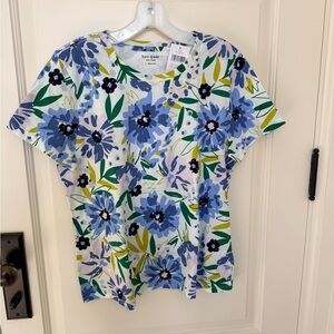 Kate Spade Green and Blue Leaf Print Top